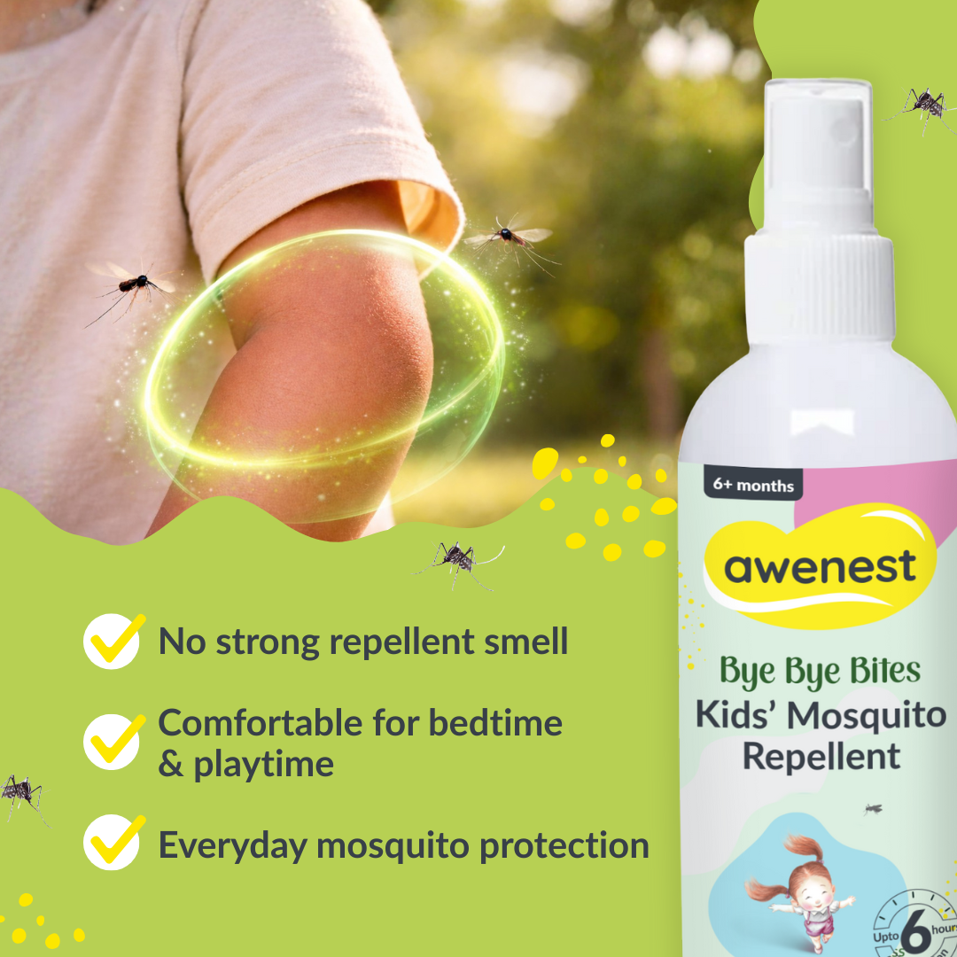 Mosquito Repellent Spray for Kids - awenest Bye Bye Bites | Citronella & Lemongrass Oils, DEET-Free | Safe for Babies 6+ Months | Skin-Friendly, Natural Insect Protection for Indoor & Outdoor Use
