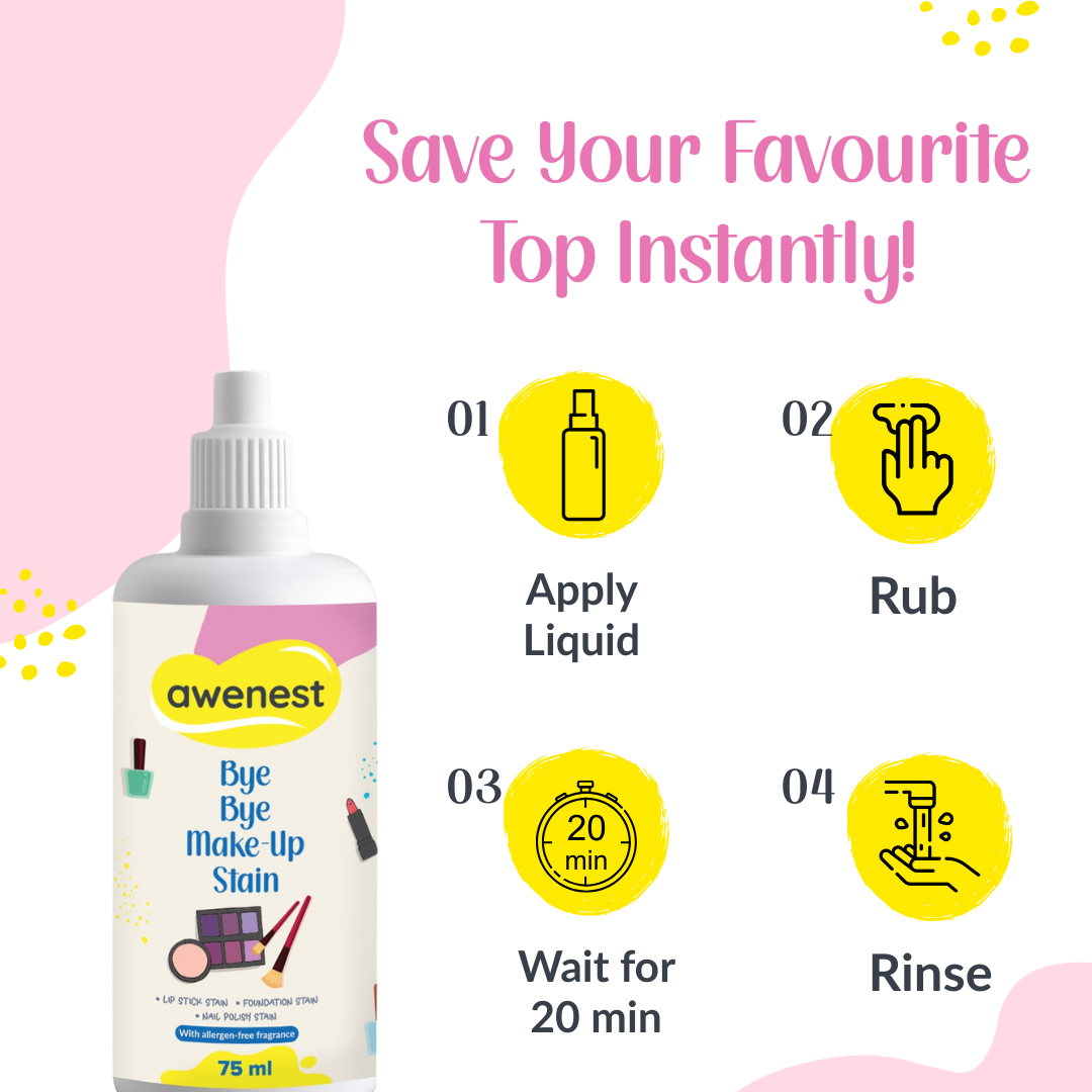 Instant Makeup Stain Remover - awenest Bye Bye Makeup Stain - Fabric Stain Remover | For Makeup Stains on Fabrics - Lipstick, Foundation, Nail Polish and More, 75 ml