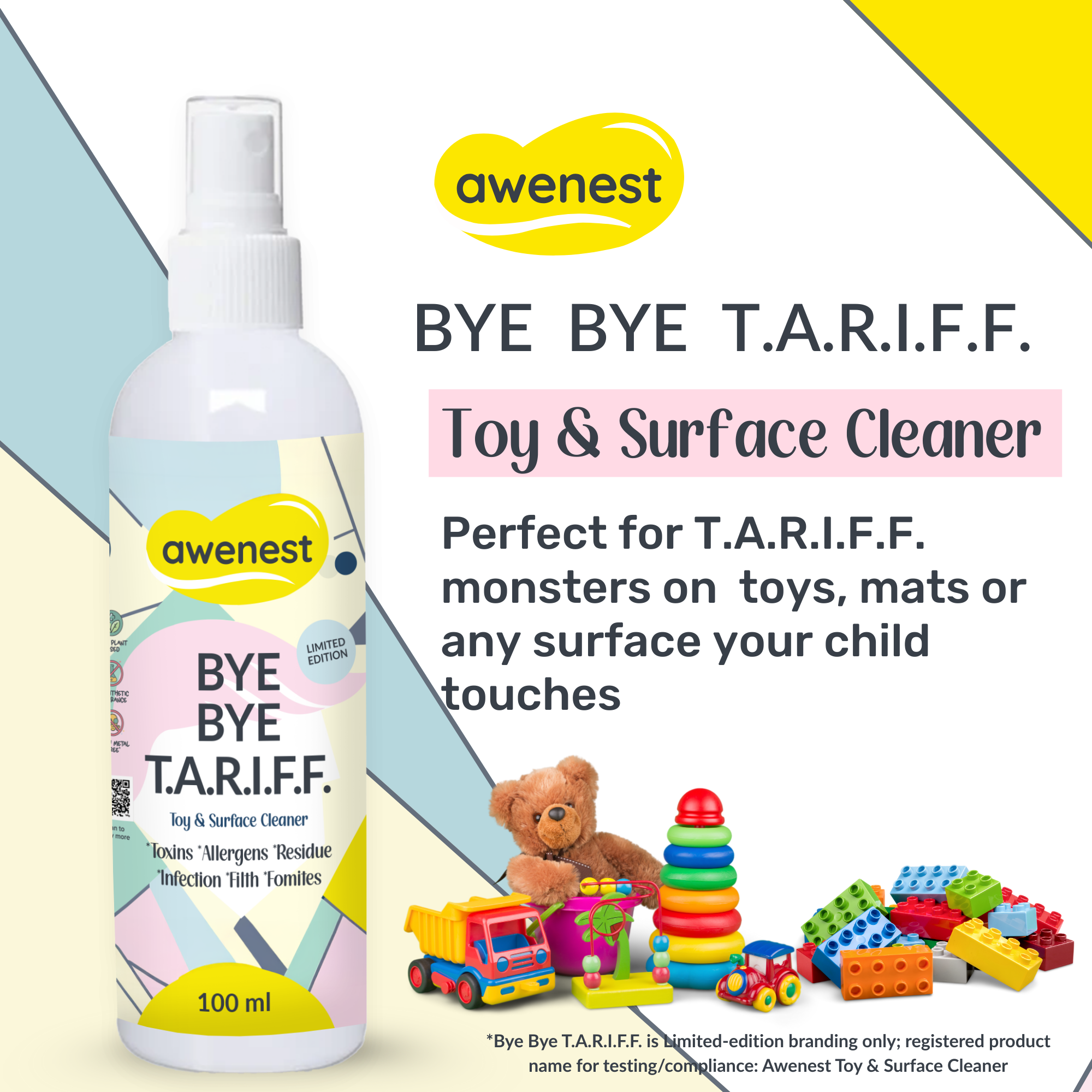 Bye Bye Tariff - Limited Edition Toy Cleaner Spray - 100% Plant Based, Dermatologically Tested