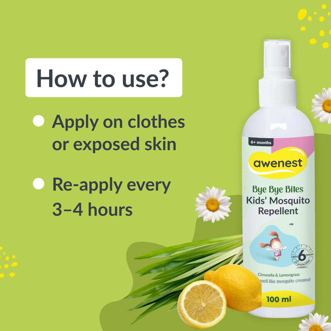 Mosquito Repellent Spray for Kids - awenest Bye Bye Bites | Citronella & Lemongrass Oils, DEET-Free | Safe for Babies 6+ Months | Skin-Friendly, Natural Insect Protection for Indoor & Outdoor Use