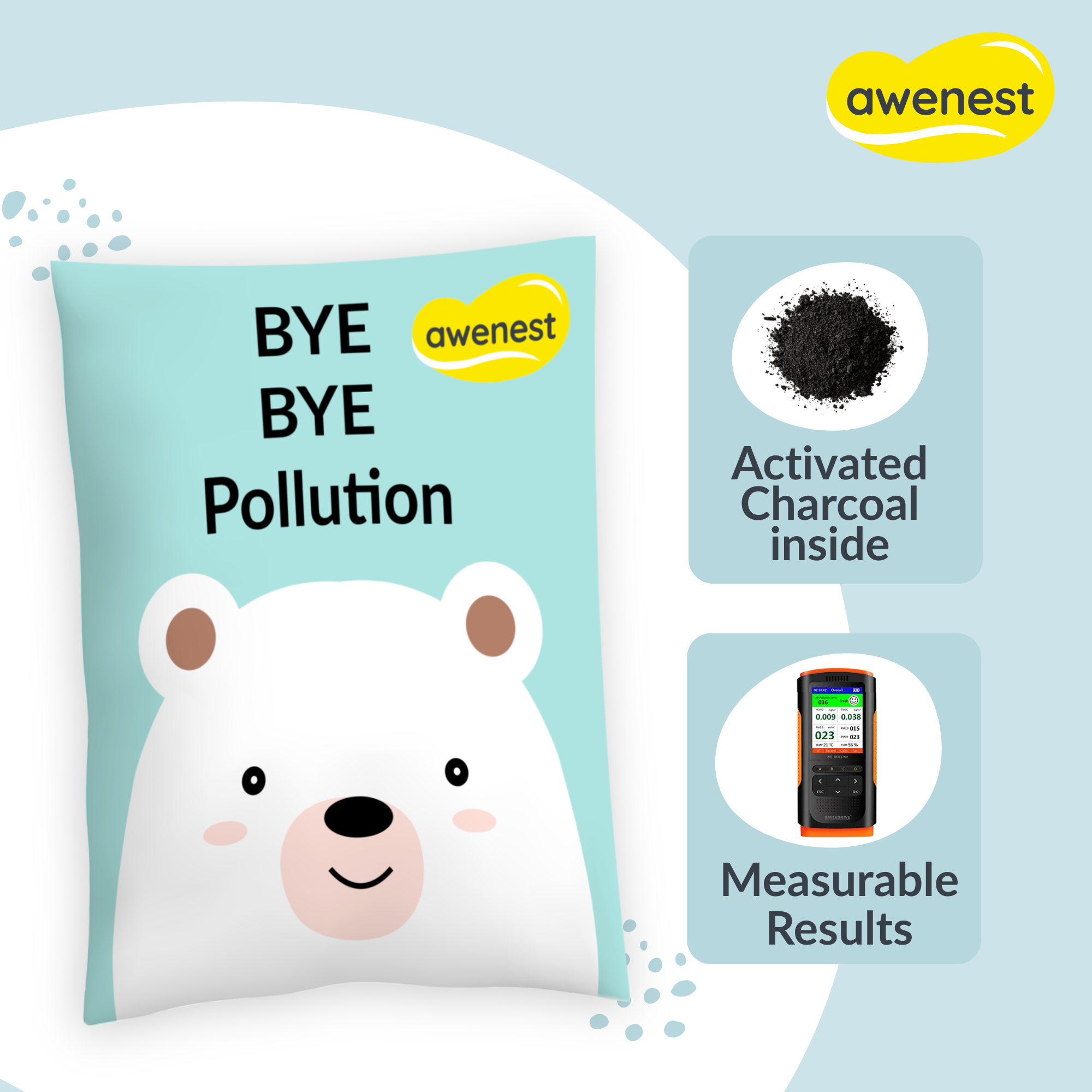 Awenest Bye Bye Pollution Air Purifying Bag for Cars and Baby Rooms, Activated Charcoal, Removes Pollutants and Bad Smell