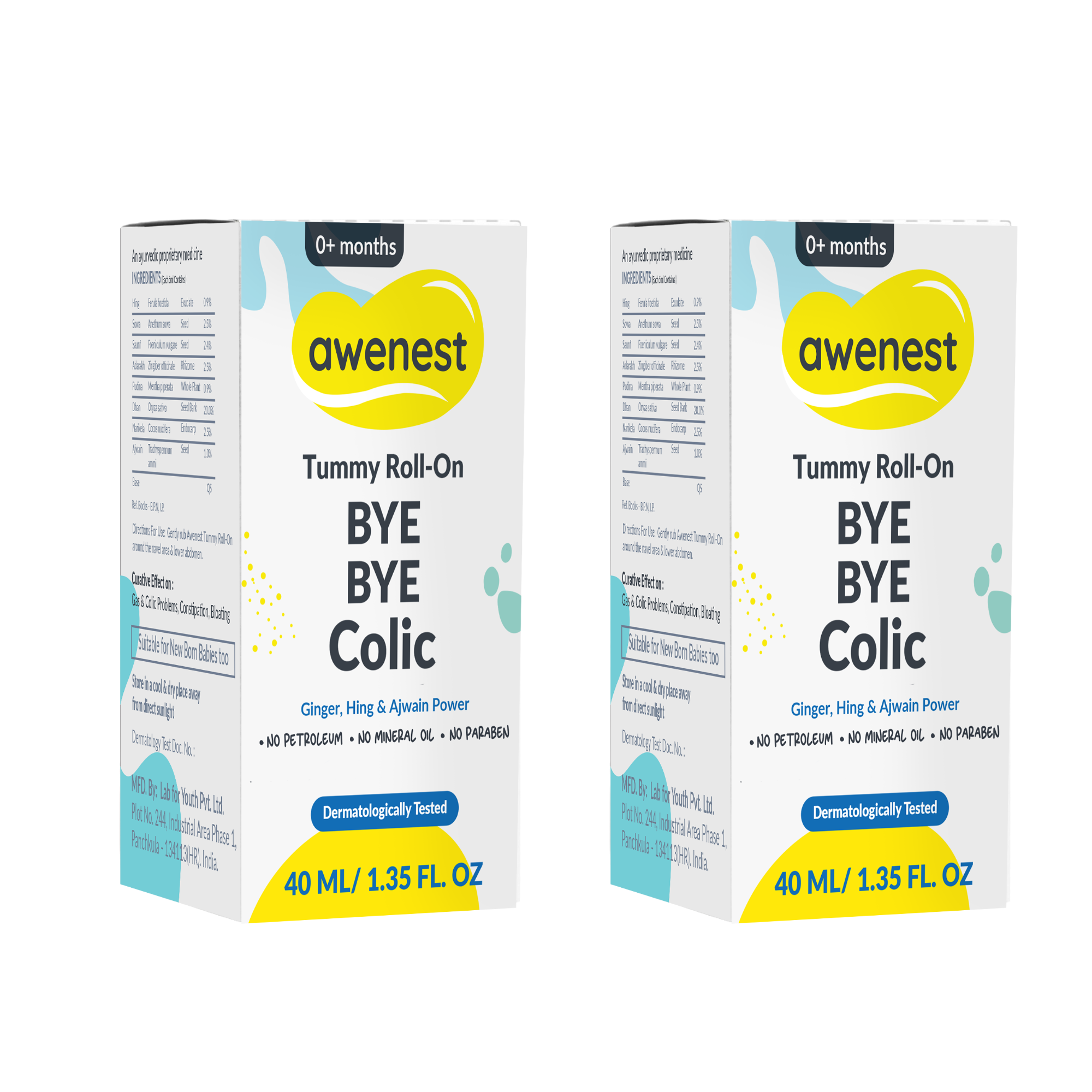 Tummy Roll-On Bye Bye Colic, Ayurvedic Medicine with Ginger, Hing & Ajwain For 0+ years - Pack of 2