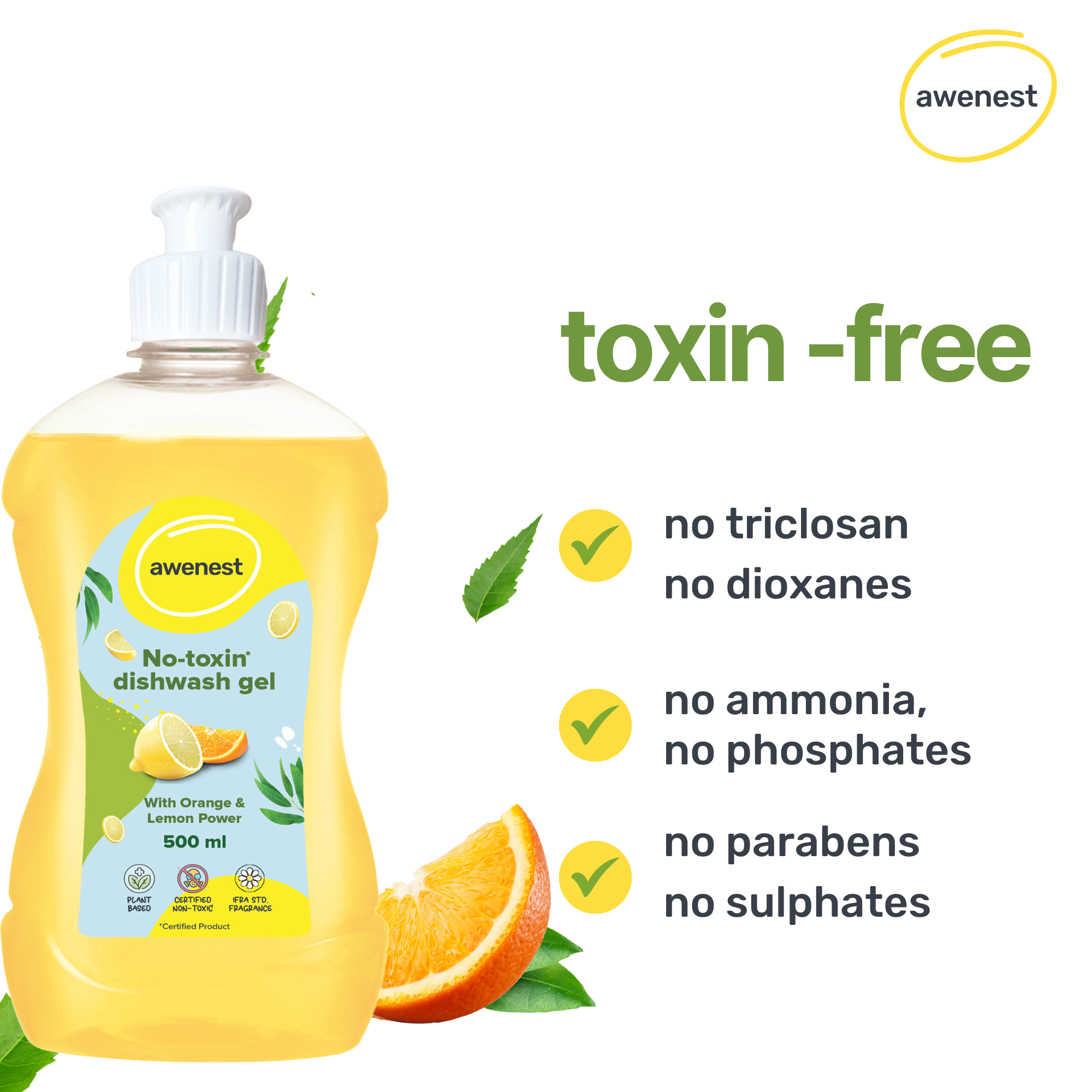 No-toxin Dishwash with Orange and Lemon | Plant-based