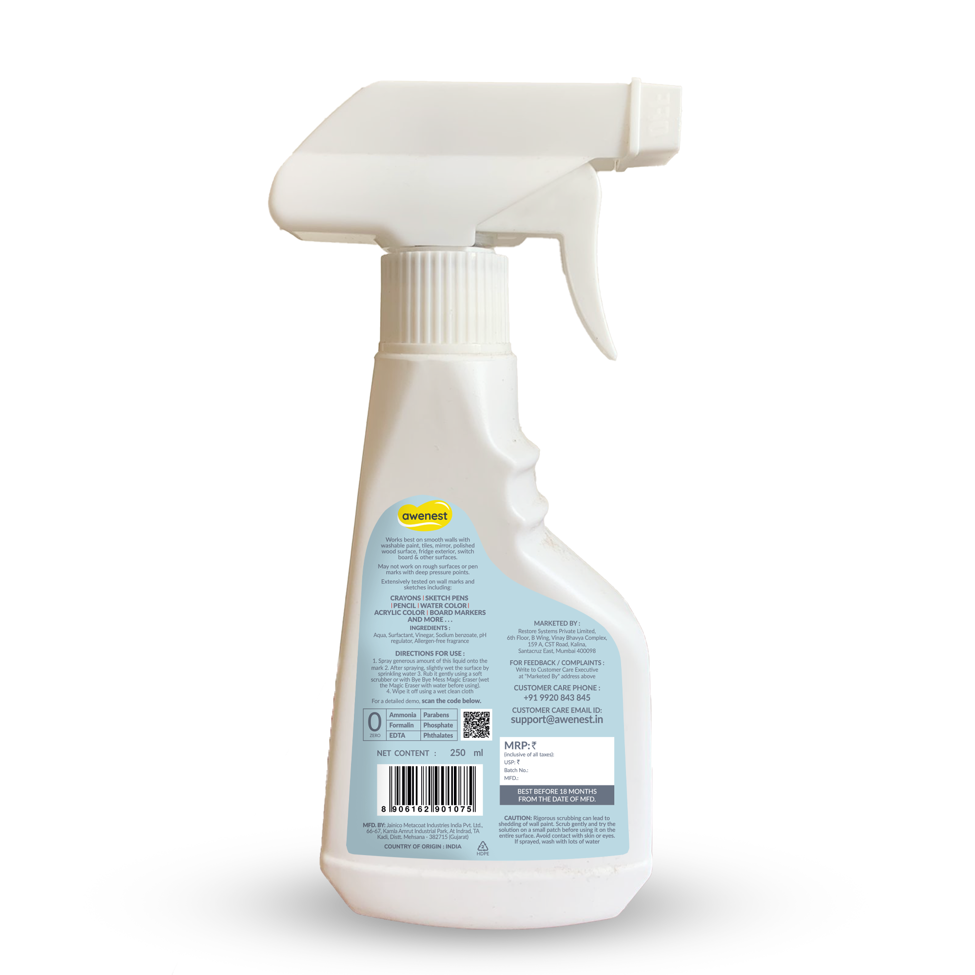 Bye Bye Doodle Spray — Removes Crayon, Pencil, Marker from Walls, Tiles, Surfaces