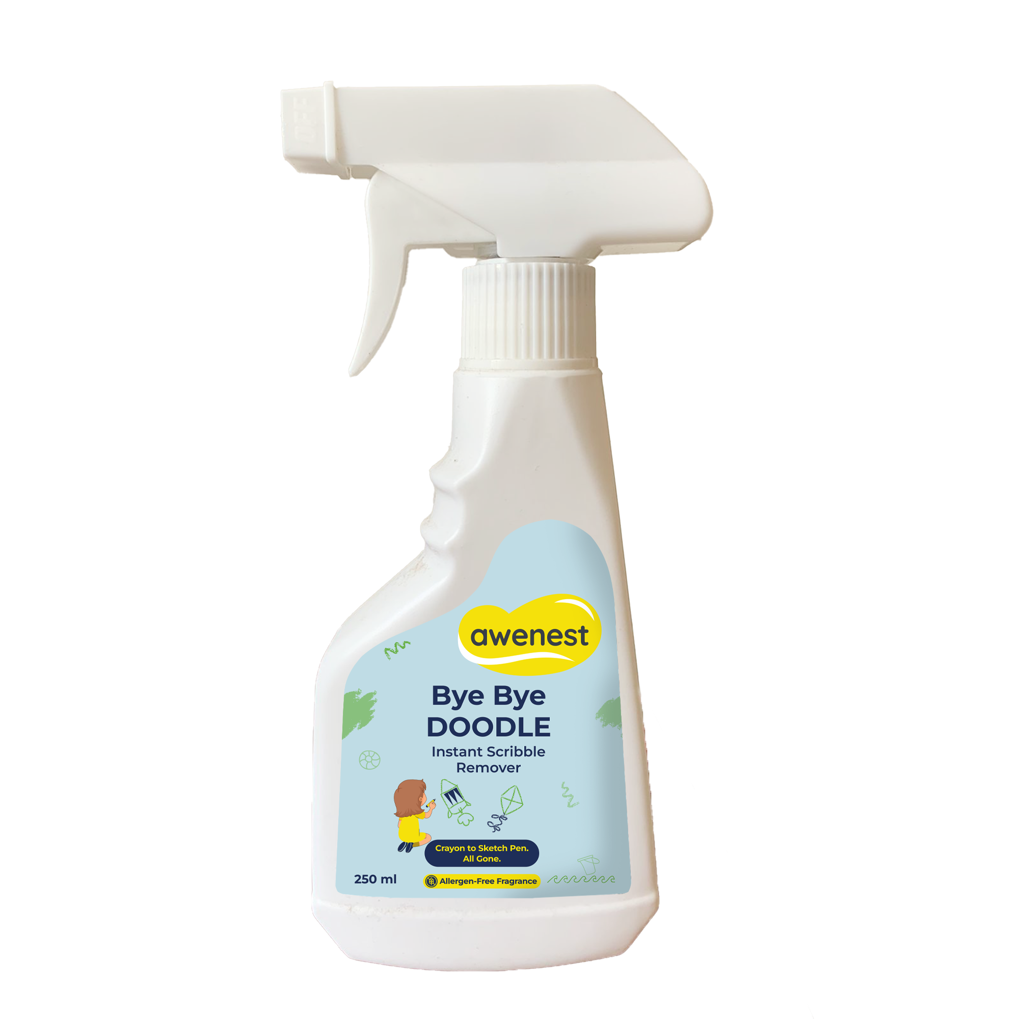 Bye Bye Doodle Spray — Removes Crayon, Pencil, Marker from Walls, Tiles, Surfaces