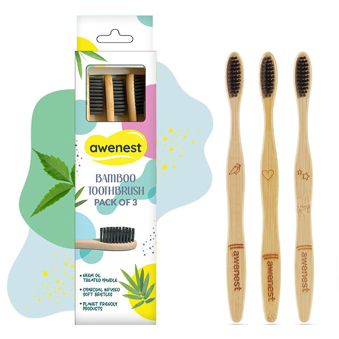 awenest Bamboo Toothbrush, Neem Oil Coated, Pack of 6