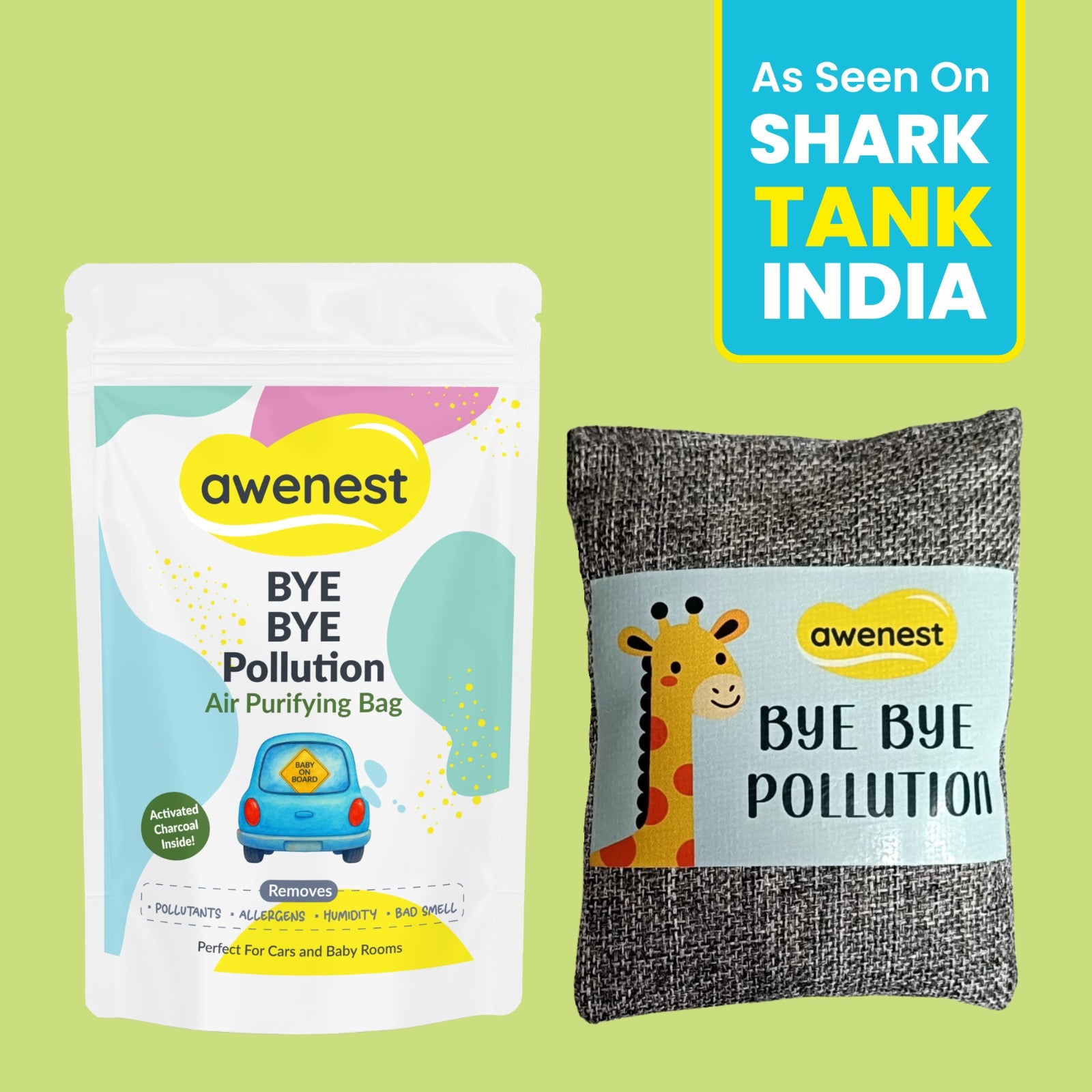 Awenest Bye Bye Pollution Air Purifying Bag for Cars and Baby Rooms, Activated Charcoal, Removes Pollutants and Bad Smell