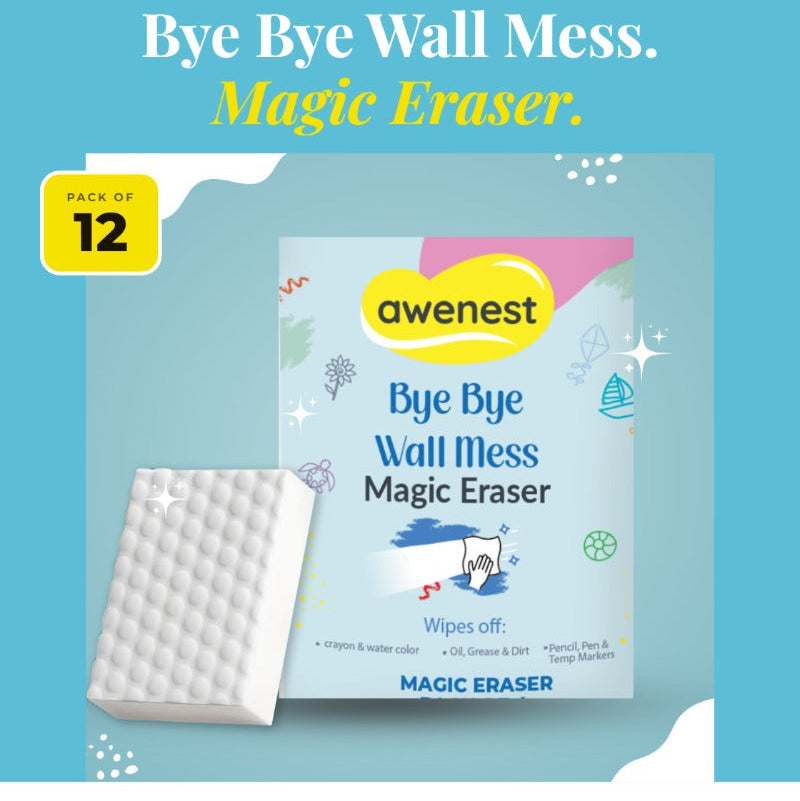 Magic Eraser - Bye Bye Wall Mess Sponge Eraser | Magic Cleaning Sponge | Removes Crayon, Pencil, Marker & Grease | For Walls, Tiles & Laminates