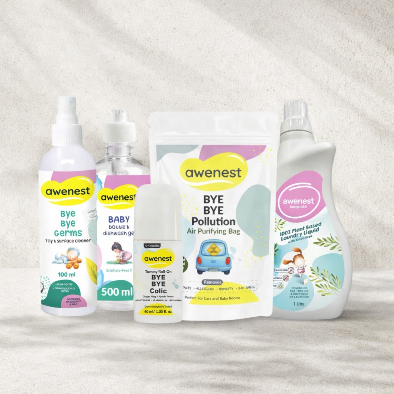 Baby Essential Combo - Baby Dishwash 500 ml + Laundry 1L + Colic + Air Purifier + Toy Cleaner 200 ml