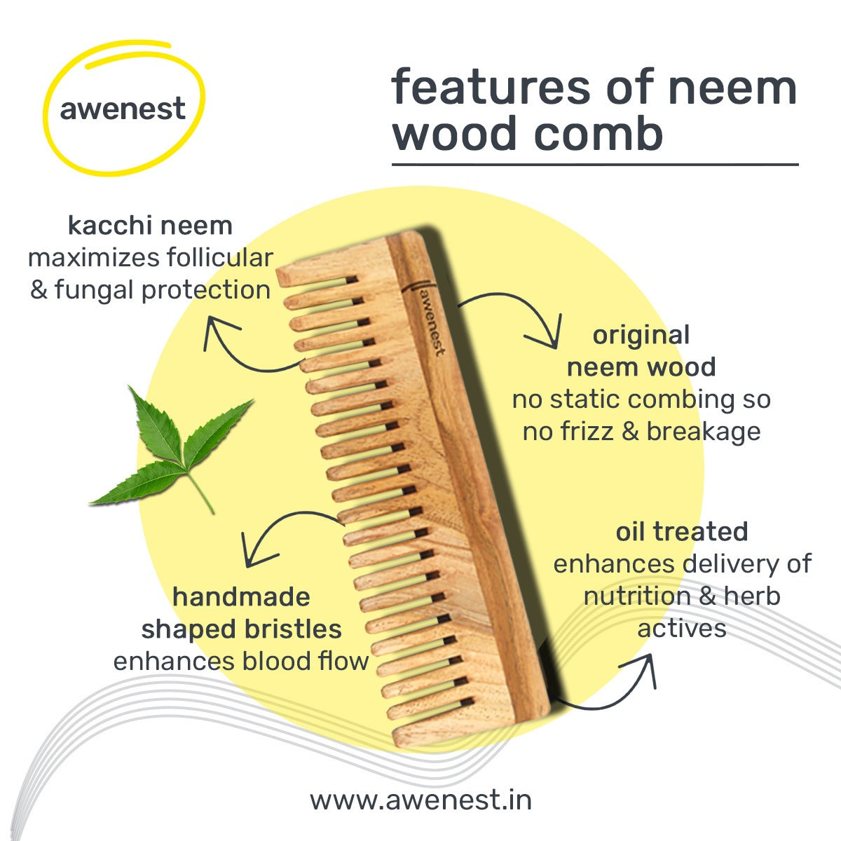 Kacchi neem wooden comb