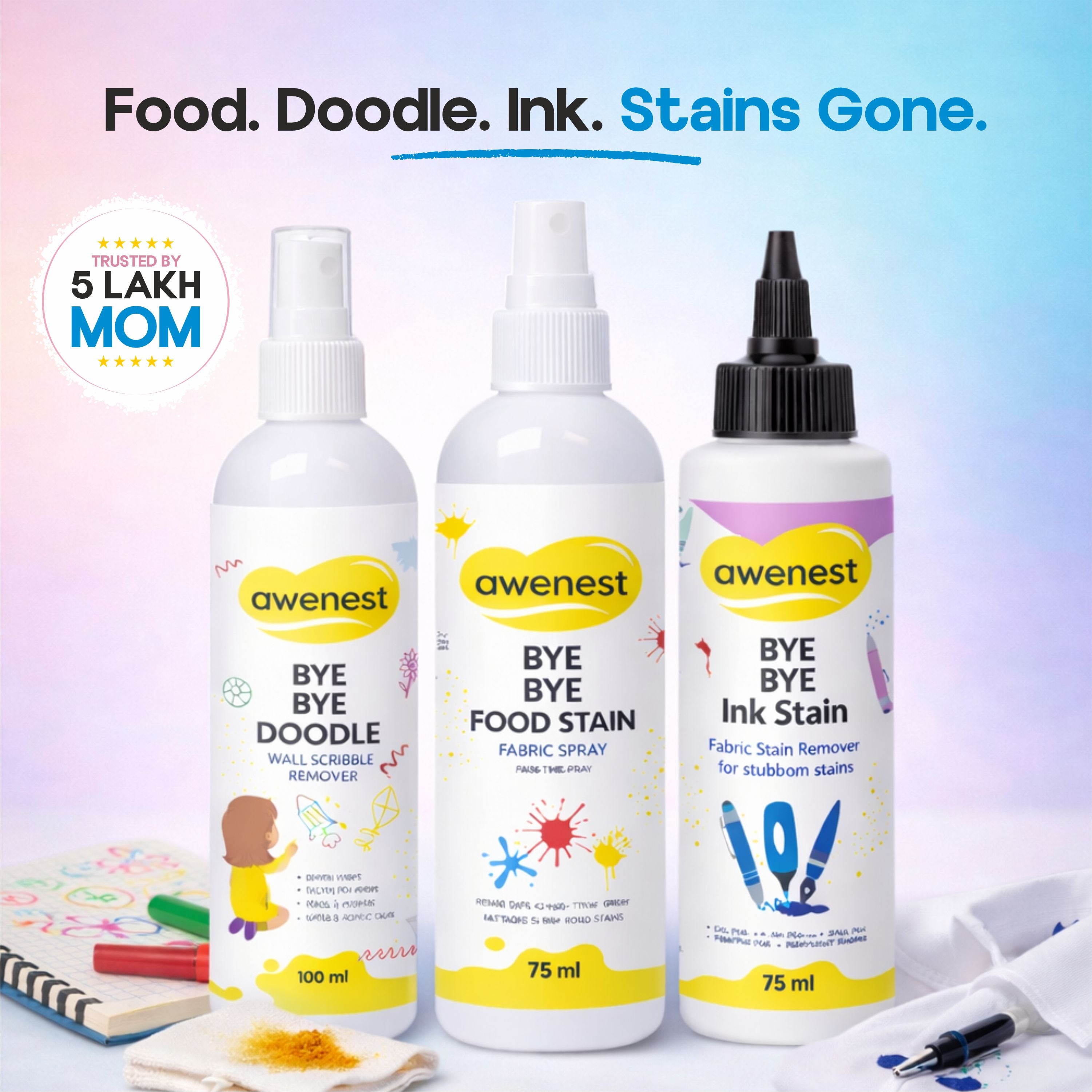Combo of Food Stain Remover, Doodle Remover & Ink Stain Remover