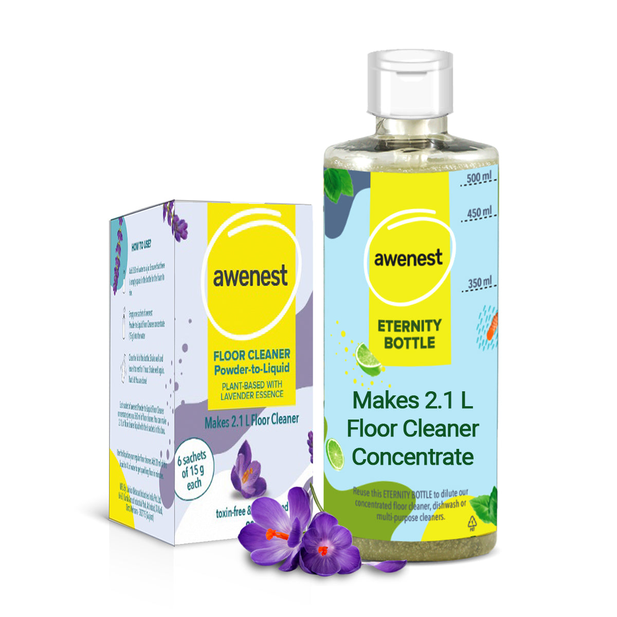 awenest toxin-free, plant-based powder to liquid floor cleaner disinfectant with lavender